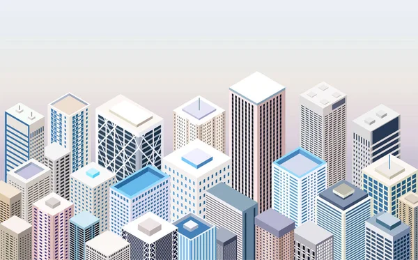 Edificios Ciudad Gradiente Suave Vector Fondo Ilustración Isométrica — Vector de stock