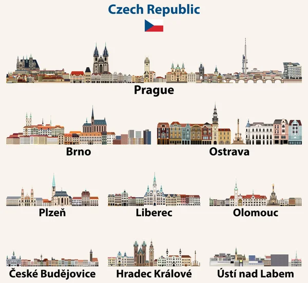 Czechy Główne Miasta Abstrakcyjne Panoramy Kolekcja Wektorów Ilustracja Stockowa