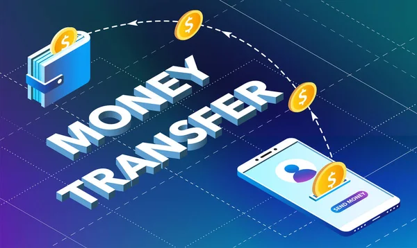 Money Transfer Smartphone Wallet Isometric Vector Concept Illustration Vector Graphics