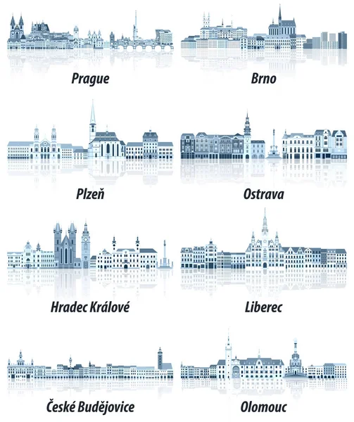 Çek Cumhuriyeti Nin Ana Şehirleri Mavi Renk Paletleriyle Kaplıdır Kristal — Stok Vektör