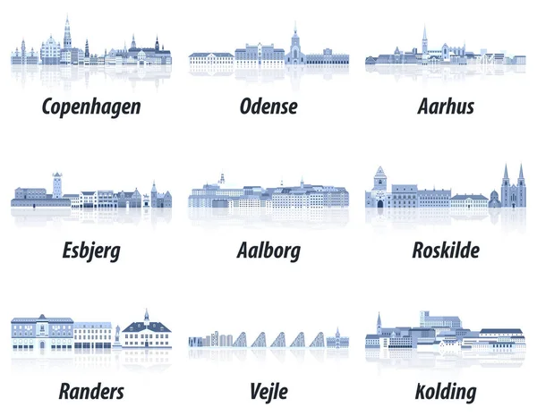 Danemark Villes Principales Paysages Urbains Dans Des Teintes Palette Couleurs — Image vectorielle