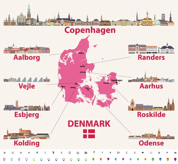 Карта Данії Головним Міським Векторним Ілюстрацією — стоковий вектор