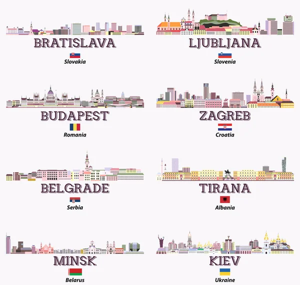 Cidades Europa Oriental Paisagens Urbanas Rico Pastel Paleta Colorida Brilhante — Vetor de Stock