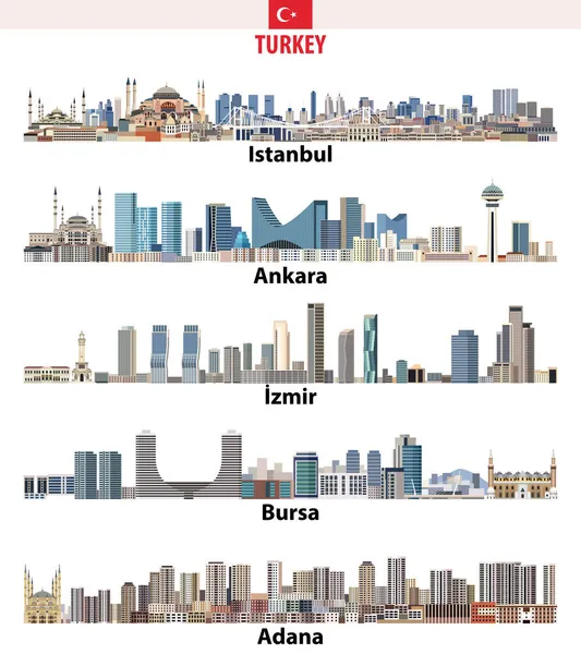 Turkiska Största Städer Skylines Vektor Set — Stock vektor