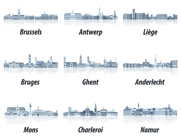 Belgium Main Cities Cityscapes Tints Blue Color Palette Crystal Aesthetics Royalty Free Stock Illustrations