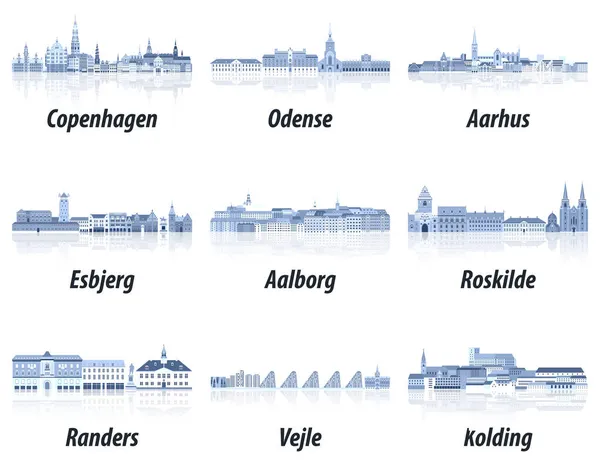 Denmark Main Cities Cityscapes Tints Blue Color Palette Crystal Aesthetics Stock Vector