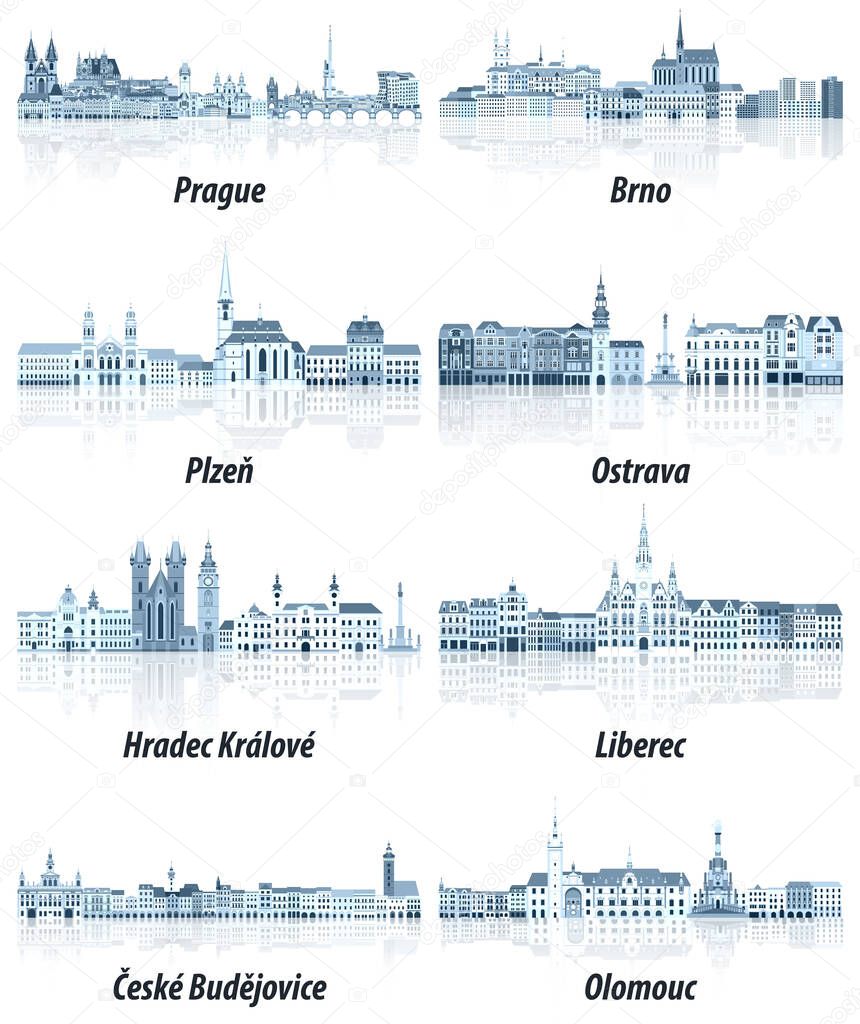 Czech Republic main cities cityscapes in tints of blue color palette. Crystal aesthetics style