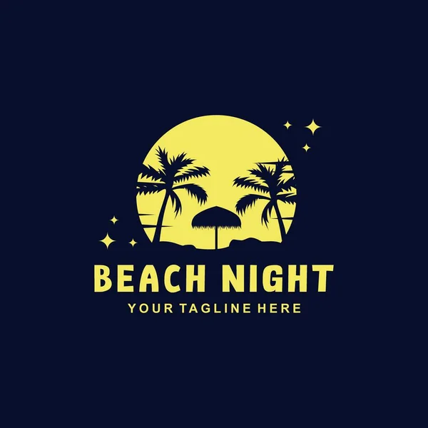 Modello Design Logo Notte Spiaggia — Vettoriale Stock