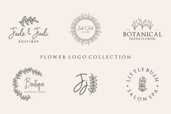 Blomma Logo Kollektion Med Minimalistisk Stil — Stock vektor