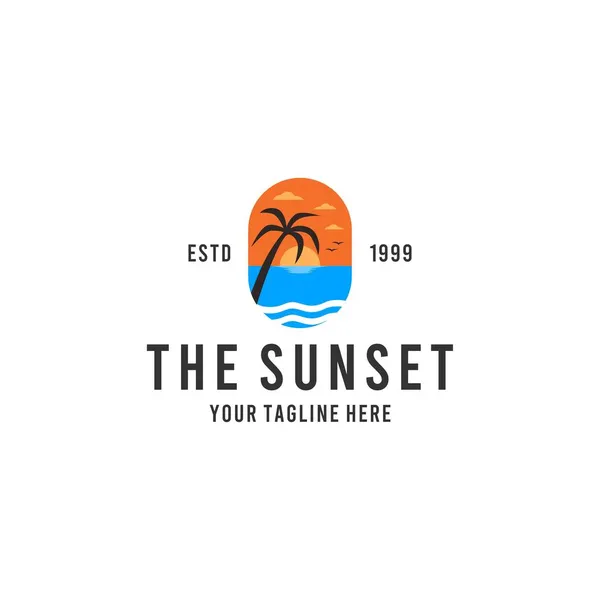 Design Moderno Logo Tramonto Spiaggia — Vettoriale Stock