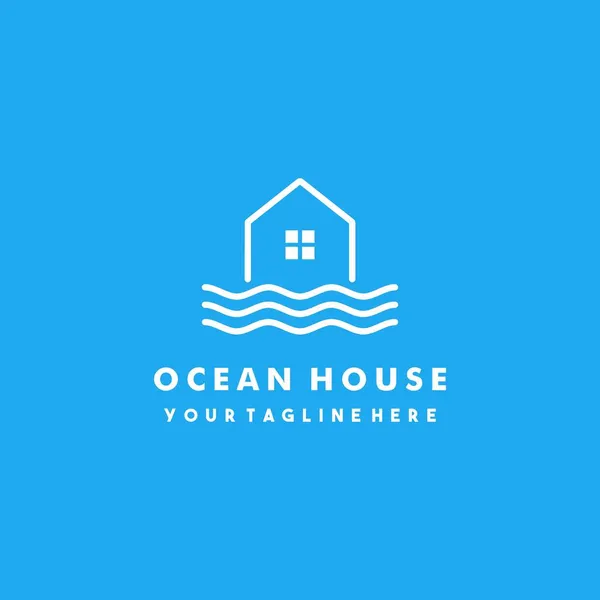 Design Creativo Del Logo Della Casa Sull Oceano — Vettoriale Stock