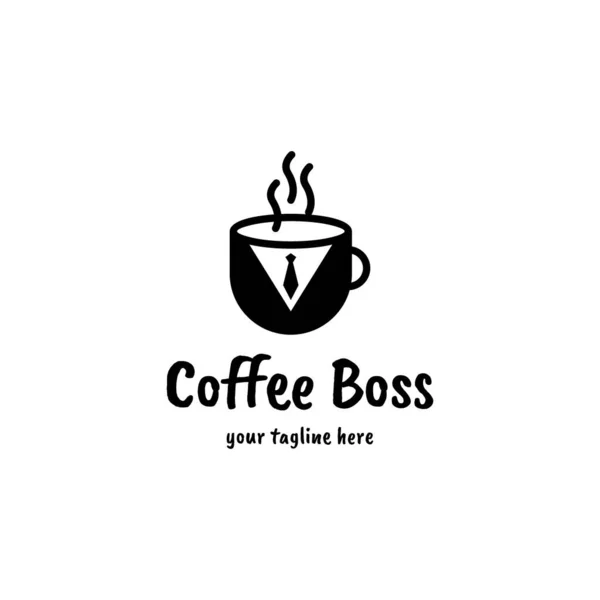 Logotipo Coffee Boss Com Design Plano —  Vetores de Stock