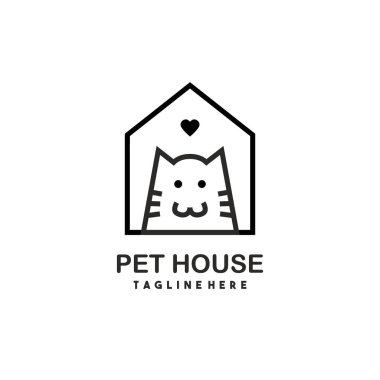 Kedi evi düz tasarım sembolü logo illüstrasyon vektör grafikleri