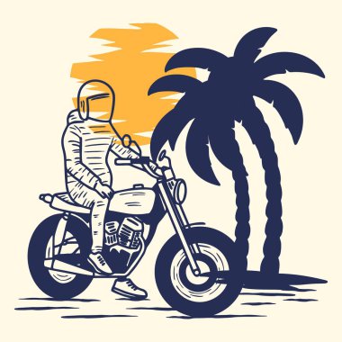 Eski Motosiklet klasik illüstrasyon macerası Gömlek için seyahat tasarımı