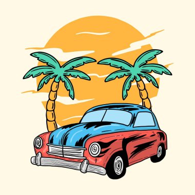 Macera Klasik Araba Ağacı illüstrasyon gömleği tasarımı