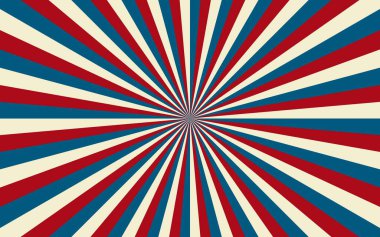 Klasik arka plan. Retro patlaması. Güneş ışığı yatay arka plan. Açık mavi ve bej renkli arka plan patlaması. Fantezi Vektörü illüstrasyonu. Sihirli Güneş ışını desenli arka plan. Sirk posteri