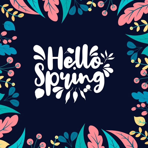 Logotype Esquissé Main Hello Spring Icône Typographie Insigne Lettrage Printemps — Image vectorielle