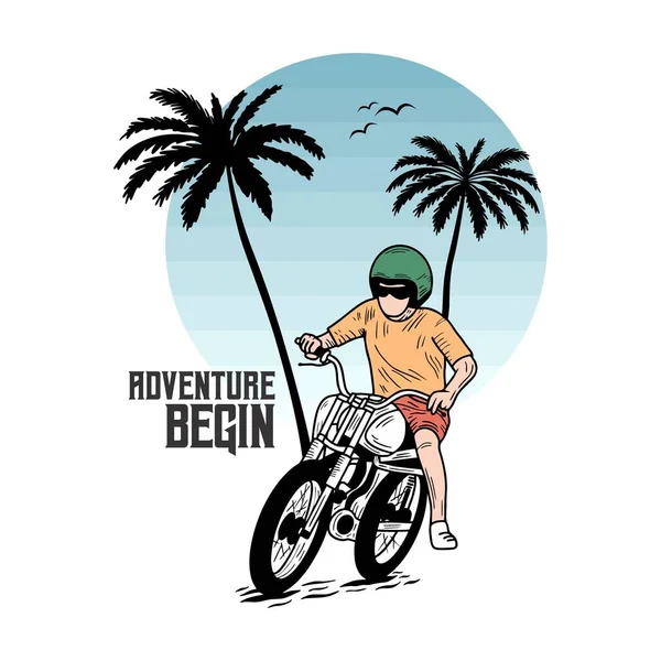 Goditi Viaggio Vibrazioni Mattutine Tipografia Motorcycle Beach Stampa Shirt Con — Vettoriale Stock