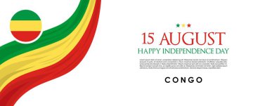 Kongo 'nun 15 Ağustos Bağımsızlık Günü' nün temsili. 15 Ağustos tarihli zarif metin ve soyut arkaplan süslemeleri içeren web başlığı veya afiş tasarımı.