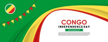 Kongo 'nun 15 Ağustos Bağımsızlık Günü' nün temsili. 15 Ağustos tarihli zarif metin ve soyut arkaplan süslemeleri içeren web başlığı veya afiş tasarımı.
