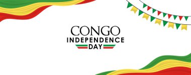 Kongo 'nun 15 Ağustos Bağımsızlık Günü' nün temsili. 15 Ağustos tarihli zarif metin ve soyut arkaplan süslemeleri içeren web başlığı veya afiş tasarımı.