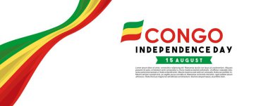 Kongo 'nun 15 Ağustos Bağımsızlık Günü' nün temsili. 15 Ağustos tarihli zarif metin ve soyut arkaplan süslemeleri içeren web başlığı veya afiş tasarımı.