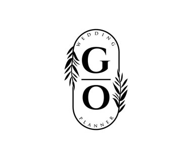 GO Baş harfleri Düğün monogramı logoları, davetiye kartları için el çizimi modern minimalist ve çiçekli şablonlar, Tarihi Kaydet, restoran, butik, kafe için zarif kimlik