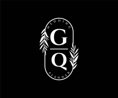 GQ Baş harfleri Düğün monogramı logoları, davetiye kartları için el çizimi modern minimalist ve çiçekli şablonlar, Tarihi Kaydet, restoran, butik, kafe için zarif kimlik