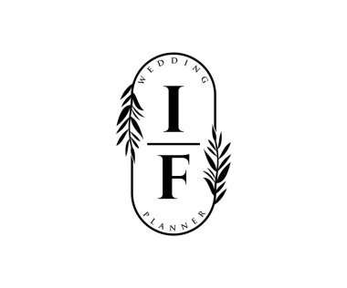 Eğer baş harfler düğün logoları koleksiyonu, davetiye kartları için el çizimi modern minimalist ve çiçekli şablonlar, Tarihi Kaydet, restoran, butik, kafe için zarif kimlik