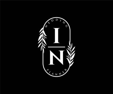 İlk harflerde düğün logoları koleksiyonu, davetiye kartları için el çizimi modern minimalist ve çiçekli şablonlar, Tarihi Kaydet, restoran, butik, kafe için zarif kimlik