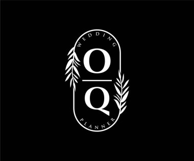 OQ Baş harfleri Düğün monogramı logoları, davetiye kartları için el çizimi modern minimalist ve çiçekli şablonlar, Tarihi Kaydet, restoran, butik, kafe için zarif kimlik