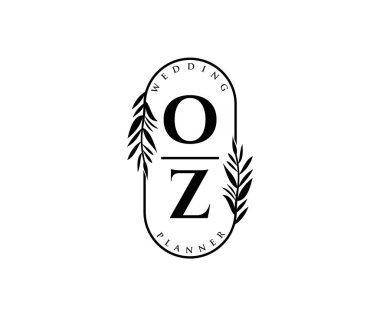 OZ Baş harfleri Düğün monogramı logoları, davetiye kartları için el çizimi modern minimalist ve çiçekli şablonlar, Tarihi Kaydet, restoran, butik, kafe için zarif bir kimlik