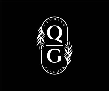 QG Baş harfleri Düğün monogramı logoları, davetiye kartları için el çizimi modern minimalist ve çiçekli şablonlar, Tarihi Kaydet, restoran, butik, kafe için zarif kimlik