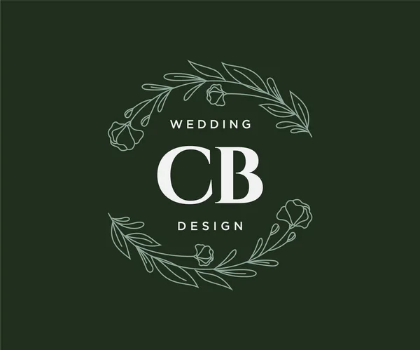 Wedding Monogram Logos Collection Hand Draw Modern Minminomalistic Floral Template — 스톡 벡터