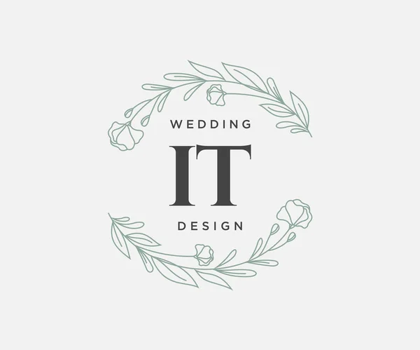 Wedding Monogram Logos Collection Hand Draw Modern Minminomalistic Floral Template — 스톡 벡터