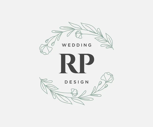 Surat Inisial Wedding Monogram Koleksi Logo Tangan Ditarik Modern Minimalistik - Stok Vektor