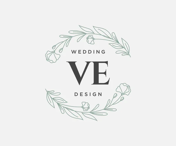 Initials Letter Wedding Monogram Collection Hand Drawed Modern Minimum Flower — стоковый вектор