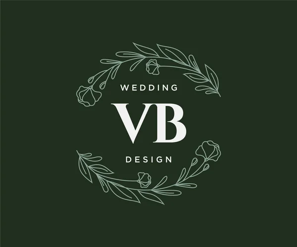 Vbのイニシャル文字結婚式のモノグラムロゴコレクション 手は招待カードのための近代的なミニマリストと花のテンプレートを描かれ 日付を保存し レストラン ブティック カフェのためのエレガントなアイデンティティ — ストックベクタ