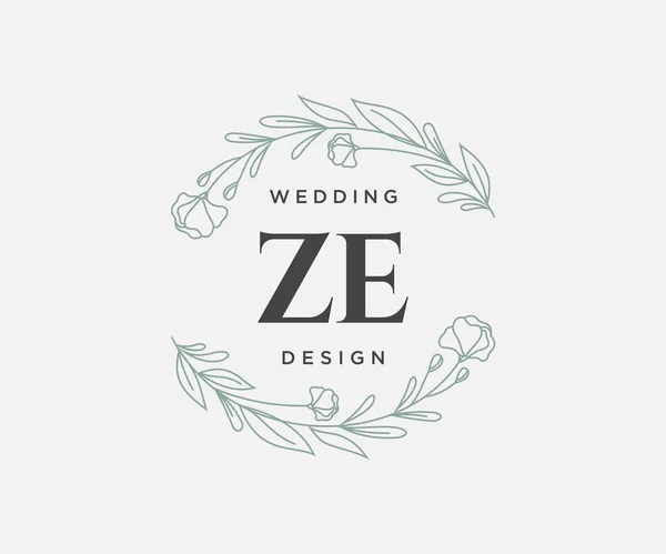 Initials Letter Wedding Monogram Collection Hand Drawed Modern Minimum Flower — стоковый вектор