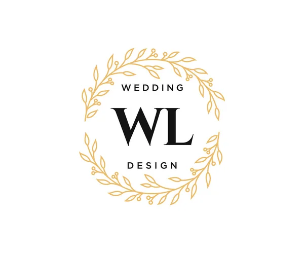 Wedding Monogram Logos Collection Hand Draw Modern Minminomalistic Floral Template — 스톡 벡터