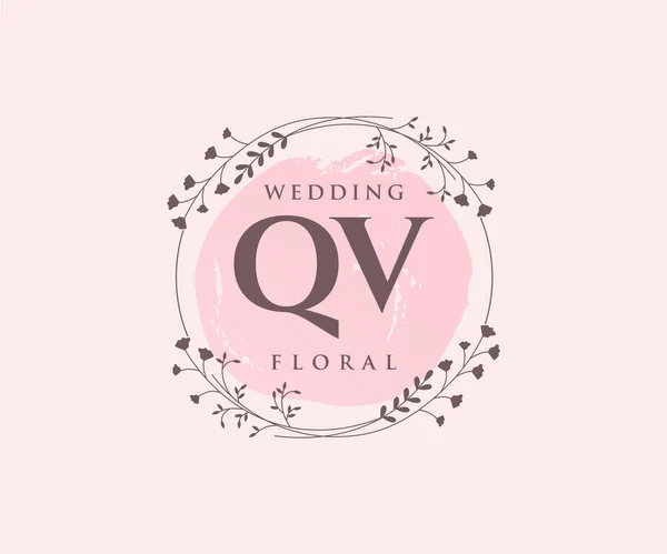 Qvinitials Letter Wedding Monogram Logos Template Hand Drawn Modern Minimalistic — Stockvektor