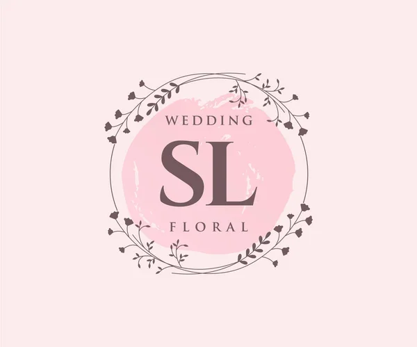 Slnitials Letter Wedding Monogram Logos Template Hand Drawn Modern Minimalistic — Vetor de Stock