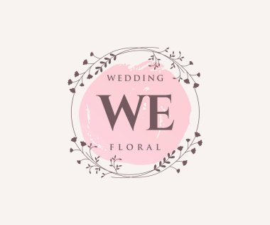WE Initials letter Wedding monogram logos template, hand drawn modern minimalistic and floral templates for Invitation cards, Save the Date, elegant