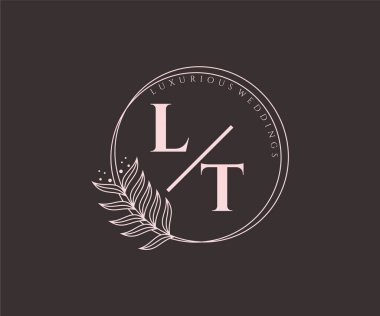 LT Baş harfleri Düğün monogram logoları, el çizimi modern minimalist ve çiçekli şablonlar Davetiye kartları için, Tarihi Kaydet,
