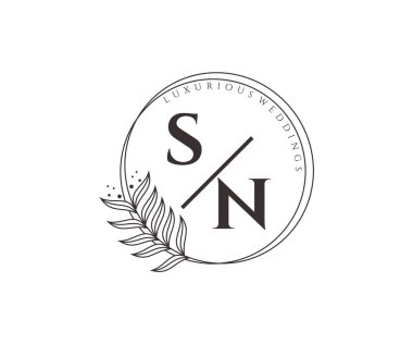 SN Initials letter Wedding monogram logos template, hand drawn modern minimalistic and floral templates for Invitation cards, Save the Date, elegant
