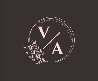 VA Initials letter Wedding monogram logos template, hand drawn modern minimalistic and floral templates for Invitation cards, Save the Date, elegant