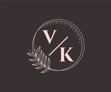VK Initials letter Wedding monogram logos template, hand drawn modern minimalistic and floral templates for Invitation cards, Save the Date, elegant