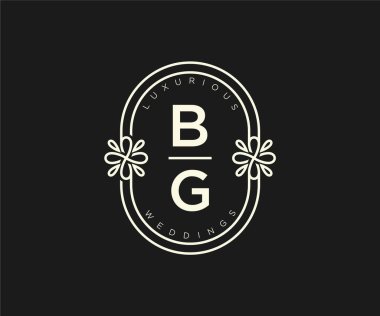 BG Baş harfleri Düğün logoları şablonu, el çizimi modern minimalist ve çiçek şablonları Davetiye kartları için, Tarihi Kaydet,