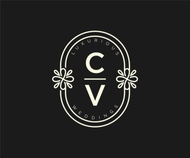 CV Initials letter Wedding monogram logos template, hand drawn modern minimalistic and floral templates for Invitation cards, Save the Date, elegant