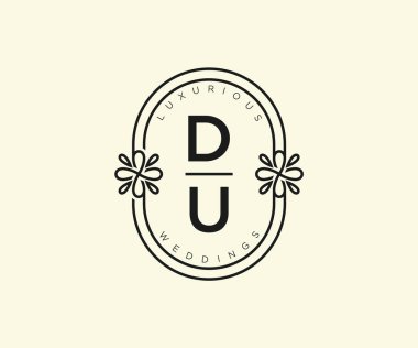 DU Initials letter Wedding monogram logos template, hand drawn modern minimalistic and floral templates for Invitation cards, Save the Date, elegant